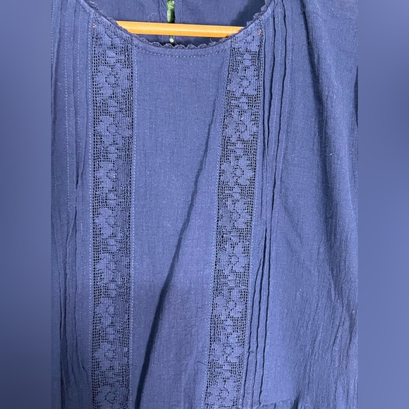 Natural Life Navy Blue Gauzy Cotton Lace Babydoll Short Sleeve Dress Size XL - Picture 2 of 9